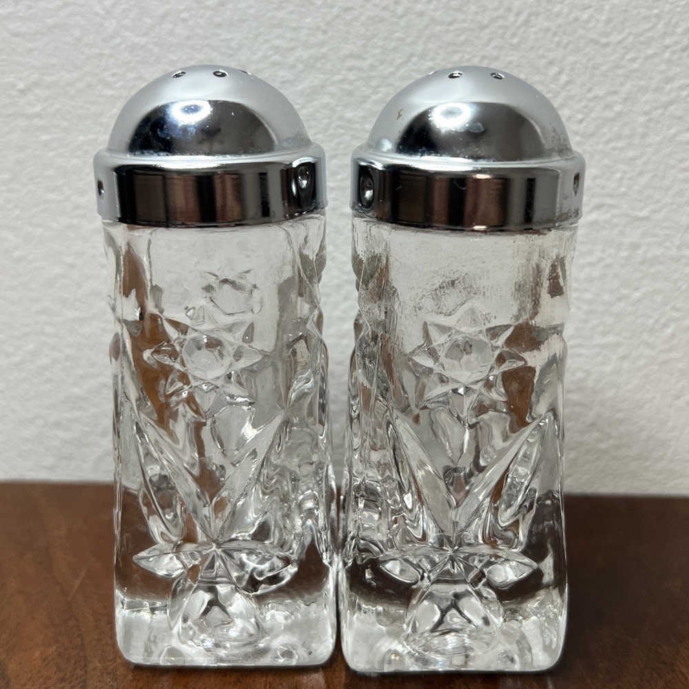 Anchor Hocking Prescut Clear Star of David Salt & Pepper Shakers Vintage Retro